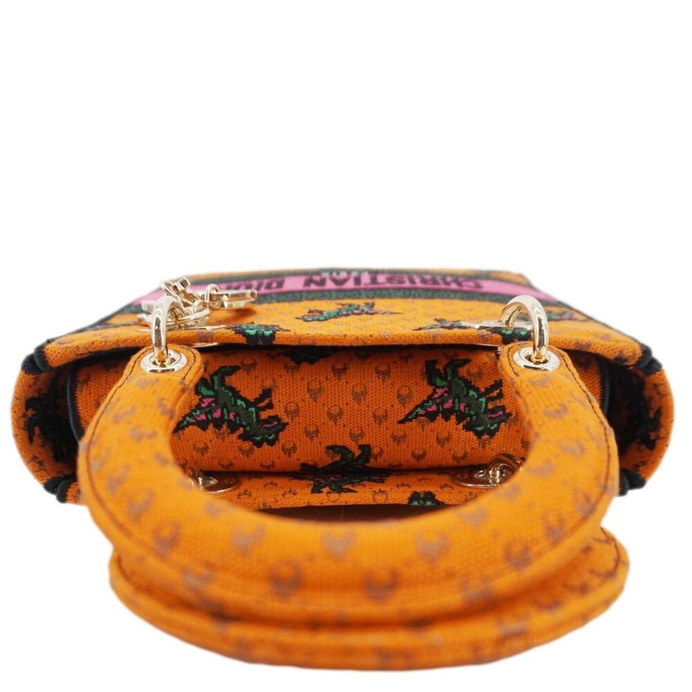Christian Dior Lady Dior D-Lite Medium Dino Embroidered Shoulder Bag Orange - Picture 6 of 16